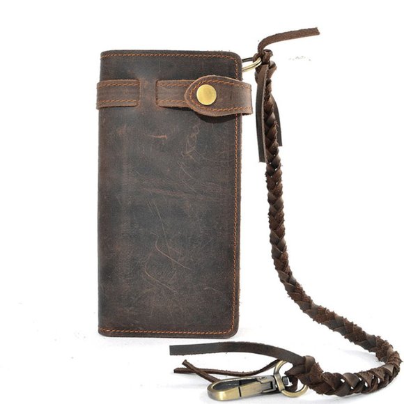 Vintage Men's Leather Card Holder Long Chain Trucker Wallet Biker Billfo… - Picture 1 of 7